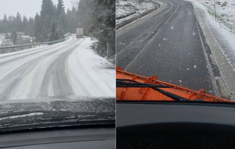 Camion blocat în zăpadă lângă Cavnic, în Maramureș, unde a nins pe 21 aprilie