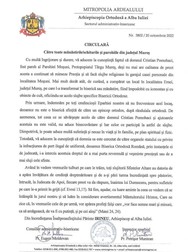 Circulara Arhiepiscopiei Alba Iulia
