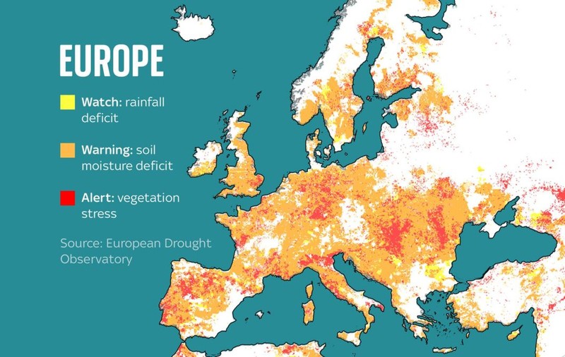 Harta secetei în Europa. „Situația este critică”, iar prognoza pentru august și septembrie adaugă noi îngrijorări