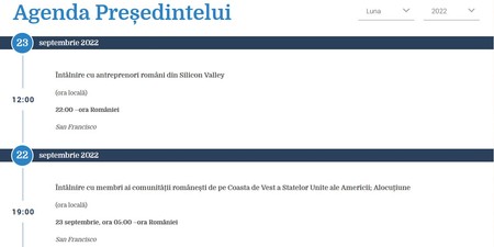 Pe site-ul președinției, sunt anunțate orele, fără locurile unde președintele se întâlnește cu românii