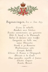 Meniul nunții Principesei Maria cu Principele Ferdinand, pe 10 ianuarie 1893