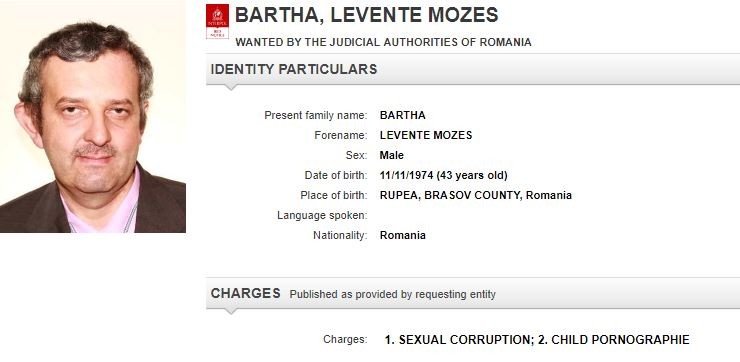 Bartha Levente Mozes figurează pe site-ul Interpol la secțiunea persoane date în urmărire internațională sursă foto: interpol.int
