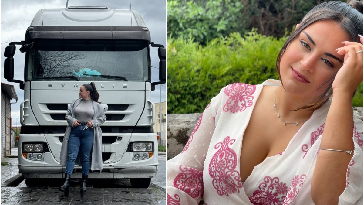 Imaginea este un colaj ce o prezintă în partea stângă pe o femeie cu mantou gri și blugi pozând în fața unui camion alb mare, iar în partea dreaptă un portret de aproape al aceleiași femei purtând o rochie albă cu imprimeu roz.