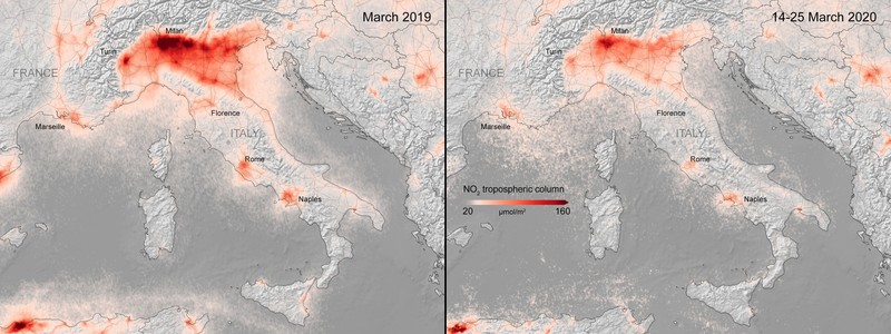 Poluarea din nordul Italiei, anul trecut, în comparație cu cea înregistrată după ce zonele au fost plasate în carantină