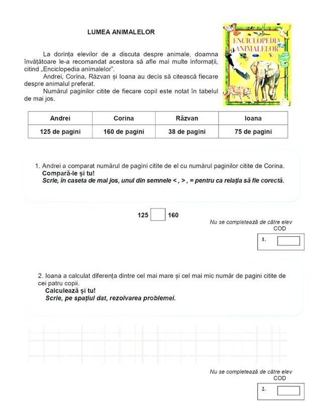 Elevii de clasa a II-a au susținut evaluarea națională la matematică. Ce exerciții au avut de rezolvat