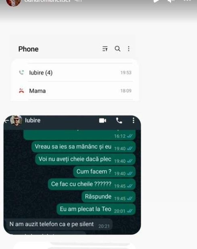 Oana Roman a postat conversația cu Marius Elisei, după ce bărbatul a acuzat-o că l-a lăsat fără chei la casă: „Eu niciodată nu am făcut scandal”