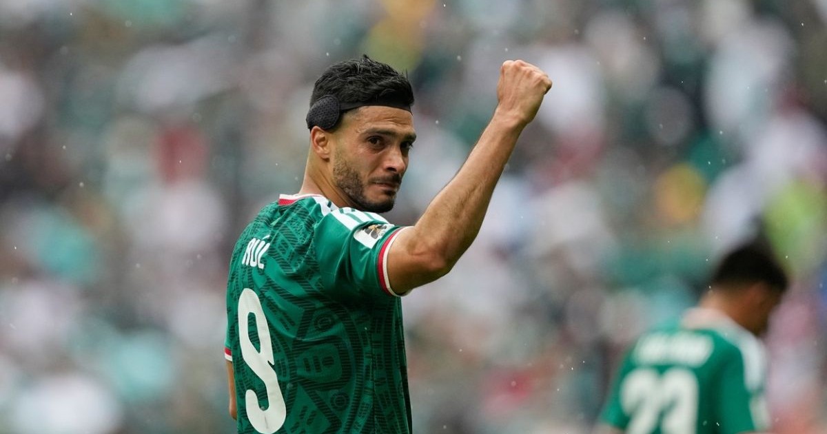 Mexico's Raul Jimenez celebrates after scoring his side's second goal during the World Cup Group A soccer match between Mexico and South Africa in Mexico City, Thursday, June 11, 2026.,Image: 1109560536, License: Rights-managed, Restrictions: This content is intended for editorial use only. For other uses, additional clearances may be required., Model Release: no , Pictured: Raul Jimenez