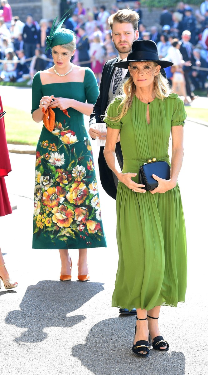 Lady Kitty Spencer (centre) and Victoria Aitken (right) arrive at St George's Chapel at Windsor Castle for the wedding of Meghan Markle and Prince Harry. PRESS ASSOCIATION Photo. Picture date: Saturday May 19, 2018. See PA story ROYAL Wedding. Photo credit should read: Ian West/PA Wire