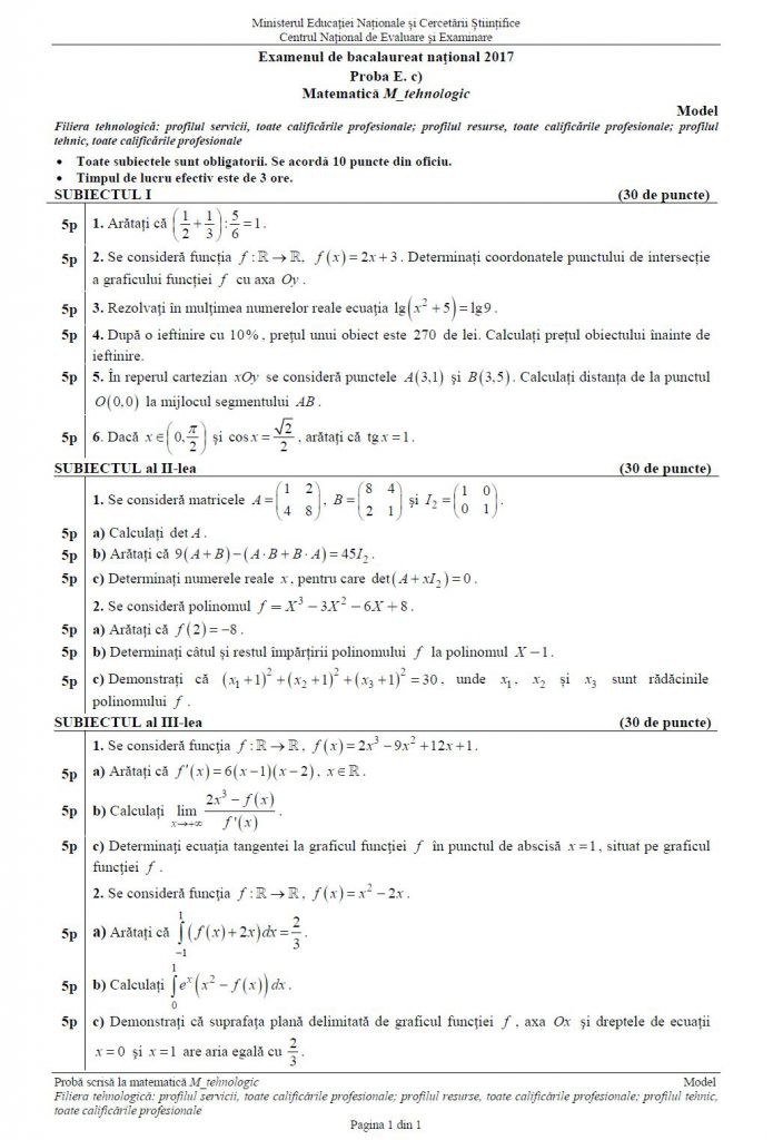 Subiectele date la BAC la matematică