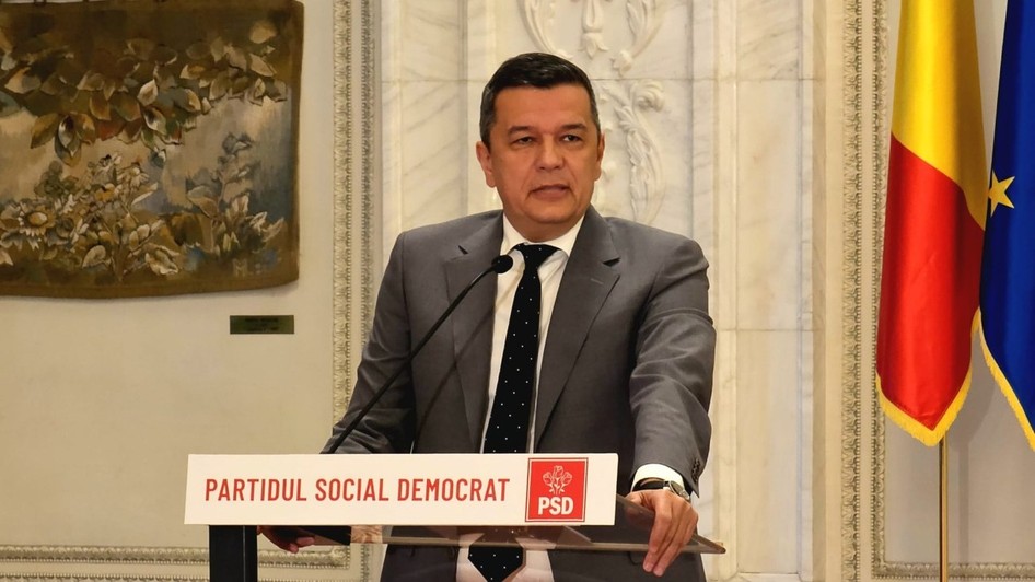 Președintele PSD, Sorin Grindeanu, la o conferință de presă.