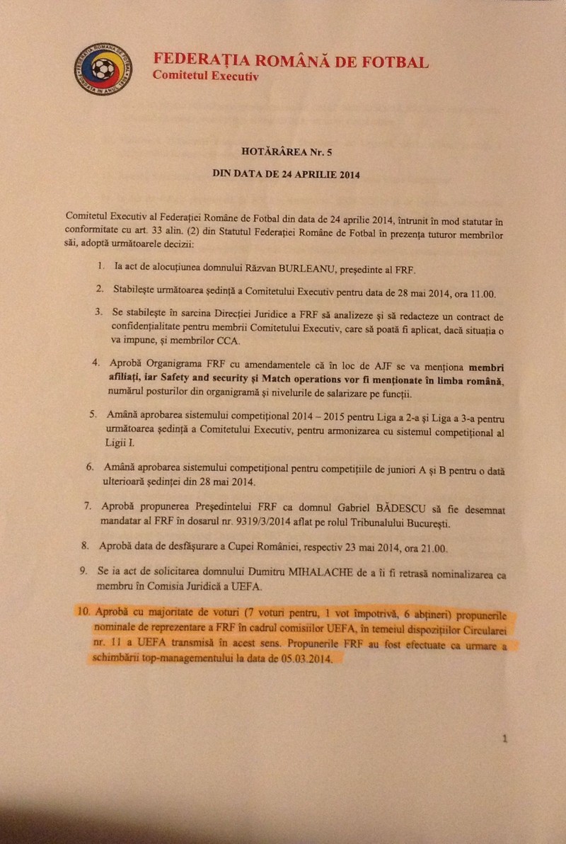 Concluziile ședinței Comitetul Executiv din 24 aprilie