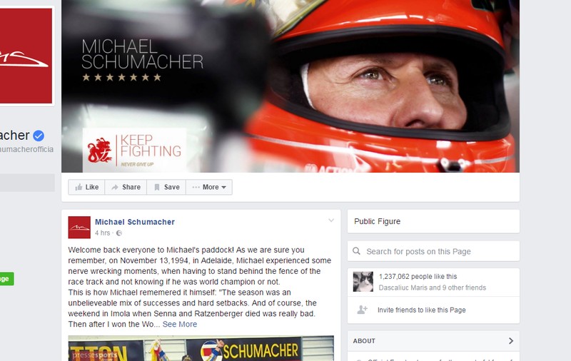 Michael Schumacher are conturi oficiale pe rețelele de socializare. Cine se ocupă de actualizarea lor