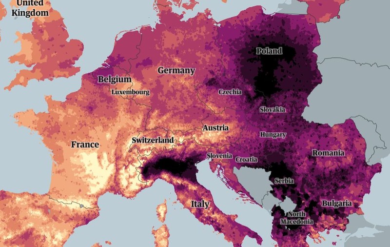 The Guardian: Aproape toți europenii respiră aer toxic, „o criză gravă de sănătate publică”. Harta poluării aerului arată cât de rău stă România