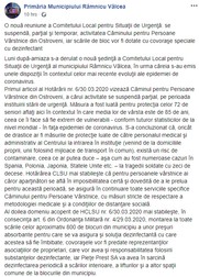 Mesajul Primăriei din Râmnicu Vâlcea