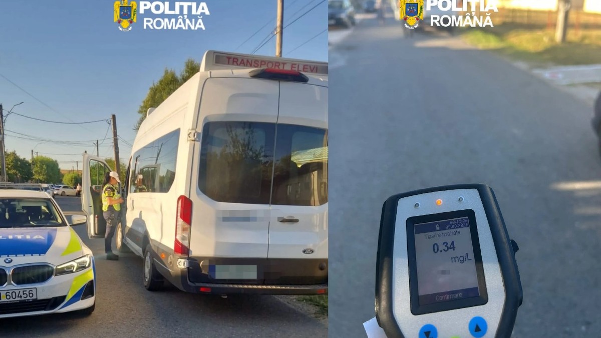 Un sofer de microbuz de transport copii gradinita, din Braila, oprit de polițiști in trafic// etilotes cu valoarea 0,34  mg/l alcool pur în aerul expirat.