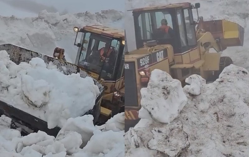 Munți de zăpadă de 5 metri pe Transalpina și Transfăgărășan, deszăpezirea a ajuns pe cel mai mare culoar de avalanşă