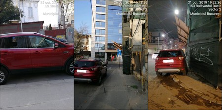 Mașina lui Aurelian Bădulescu, parcată pe străduțele din apropierea blocului, în zile diferite | Fotografii puse la dispoziție de Clara Aruștei