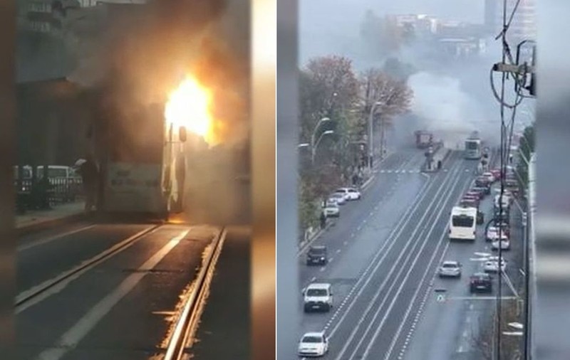 Un tramvai a luat foc în București, în zona Eroii Revoluției. VIDEO