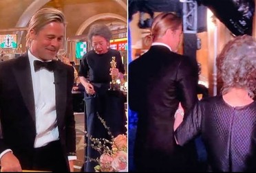 Brad Pitt presents the Oscar® for Actress in a Supporting Role during the live ABC Telecast of The 93rd Oscars® at Union Station in Los Angeles, CA, USA on Sunday, April 25, 2021. Photo by Todd Wawrychuk/A.M.P.A.S. via ABACAPRESS.COM