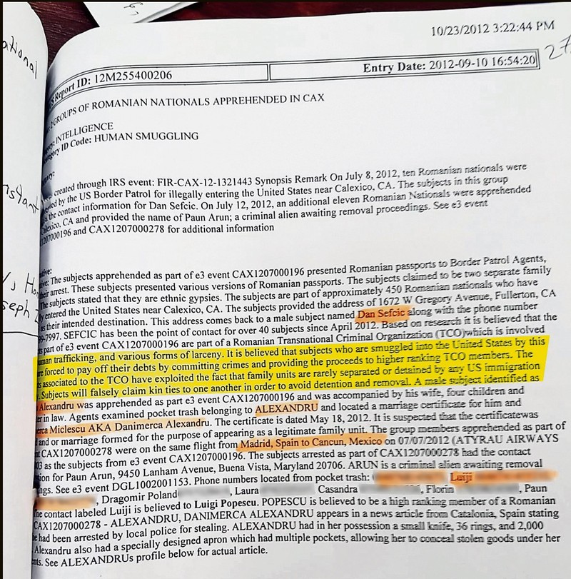 The US Border Patrol shows how the Romanians who cross the border with the aid of the transnational crime group pay off their debt with money earned from crimes committed on US territory