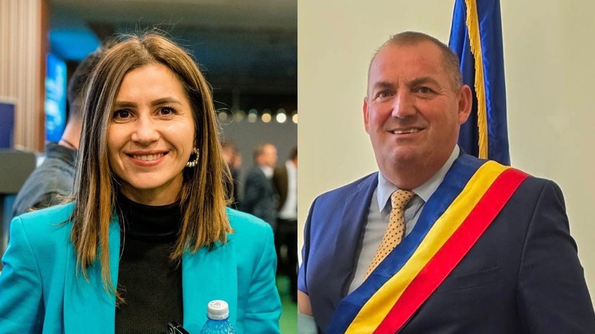 Un colaj cu primarița din Dumbrăvița în stânga și fostul primar în partea dreaptă