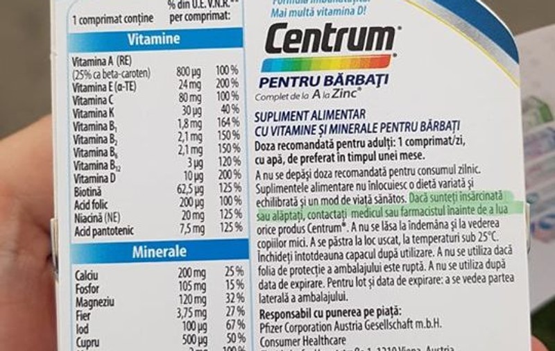 FOTO VIRAL | Recomandarea amuzantă de pe prospectul unui supliment alimentar pentru bărbați: „Dacă sunteți însărcinată sau alăptați, contactați medicul”