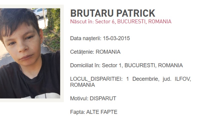 Mesaj RO-Alert după ce Brutaru Patrick, un băiețel de 11 ani, a plecat de la adresa din Popești-Leordeni, județul Ilfov