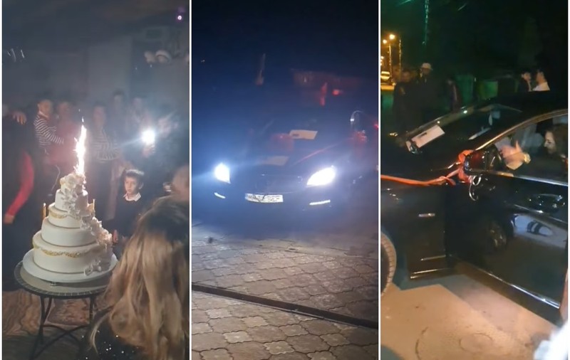 VIDEO / Majorat cu zeci de oameni la Timișoara, live pe Facebook. Sărbătorita a primit un Mercedes de lux, apoi a venit poliția: „Mamă, ce căruță!”