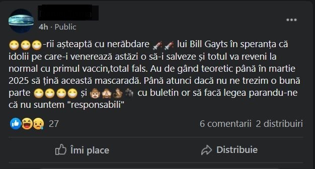 Postare de pe grupul de Facebook ”Fără botniță”