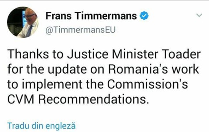 Ce i-a cerut Timmermans ministrului Tudorel Toader: Implicarea tuturor factorilor interesaţi în procesul de elaborare a actelor normative din Justiție