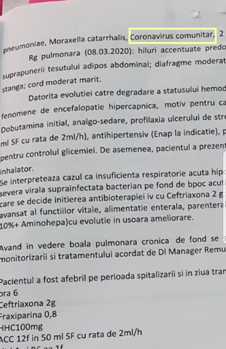 Pacientul de 40 de ani a ieșit pozitiv la „coronavirus comunitar”