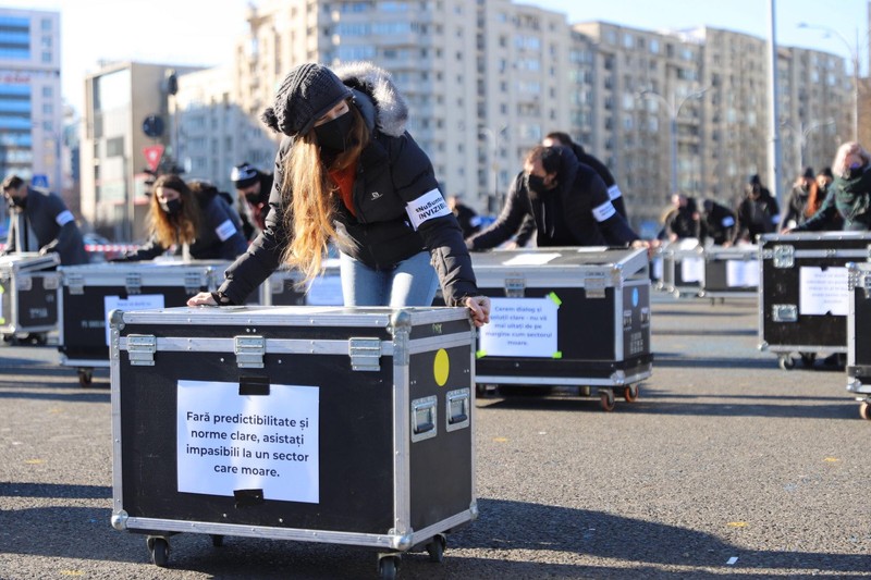 Protest în fața Guvernului al Asociației Lucrătorilor în Industria Spectacolelor, de Ziua Culturii Naționale | Foto: Eli Driu