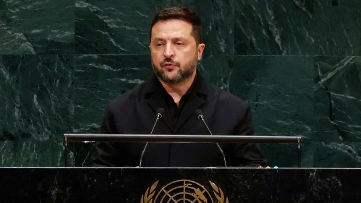 Volodimir Zelenski, la tribuna Adunării Generale a ONU Sursa foto: Profimedia