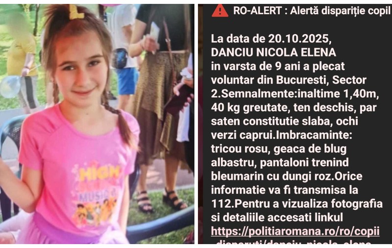 Fata de 9 ani din București dată dispărută a fost găsită la puțin timp după emiterea mesajului Ro-Alert