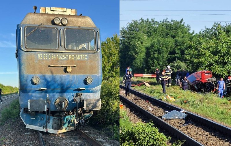 O mașină a fost spulberată de un tren, între Găești și Mătăsaru: o persoană a murit și alte două au fost rănite