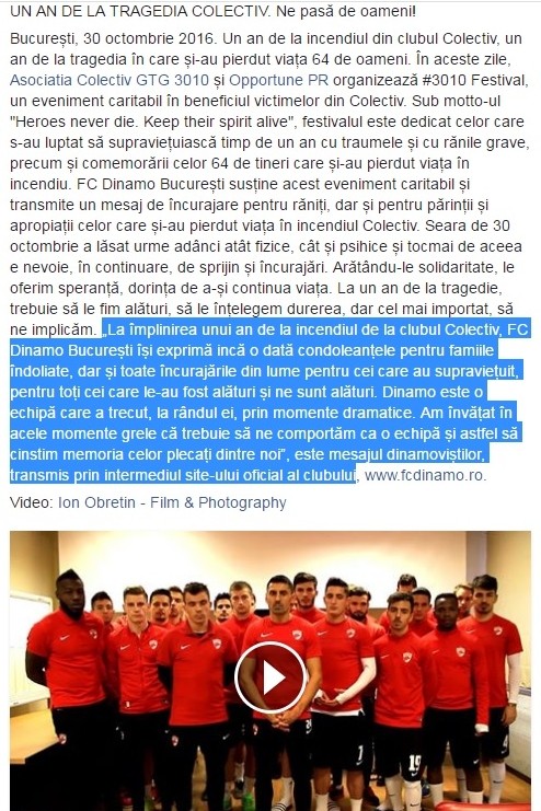 Mesajul dinamoviștilor