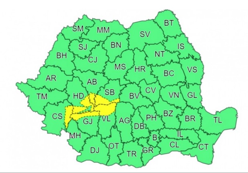 Zona vizată de codul galben de ninsori | Foto: ANM