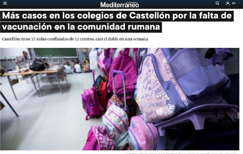 Presa spaniolă: Mai multe cazuri de COVID în școlile din Castellon, din cauza comunității de români nevaccinați