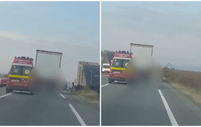 Un șofer de TIR a fost filmat în Cluj, în timp ce ezită să acorde prioritate unei ambulanțe SMURD