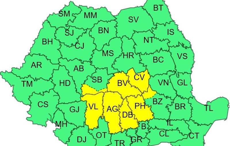 Cod galben de vijelii în opt judeţe, pe parcursul zilei de joi. Care sunt zonele afectate