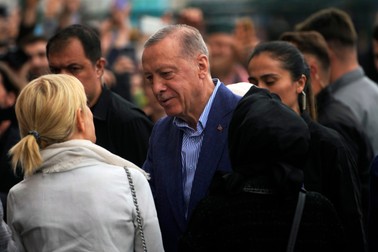 Turkish President and People's Alliance's presidential candidate Recep Tayyip Erdogan, arrives to vote at a polling station in Istanbul, Turkey, Sunday, May 28, 2023. Erdogan, who has been at Turkey's helm for 20 years, is favored to win a new five-year term in the second-round runoff after coming just short of an outright victory in the first round on May 14.,Image: 779846115, License: Rights-managed, Restrictions: This content is intended for editorial use only. For other uses, additional clearances may be required., Model Release: no, Pictured: Recep Tayyip Erdogan