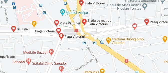 Zona din Piața Victoriei unde va fi amplasată noua stație de tramvai. Foto: Google Maps
