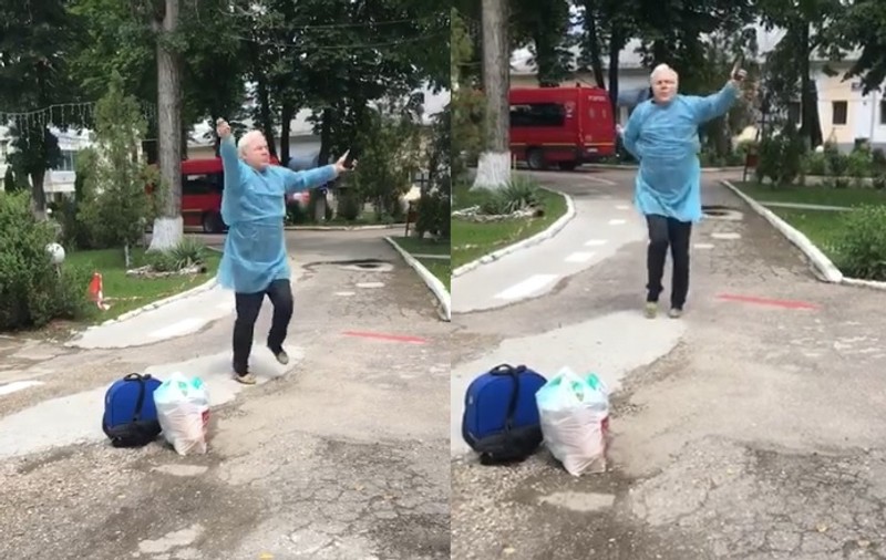 Un bărbat din Gorj a încins o horă în curtea spitalului după ce s-a vindecat de COVID-19