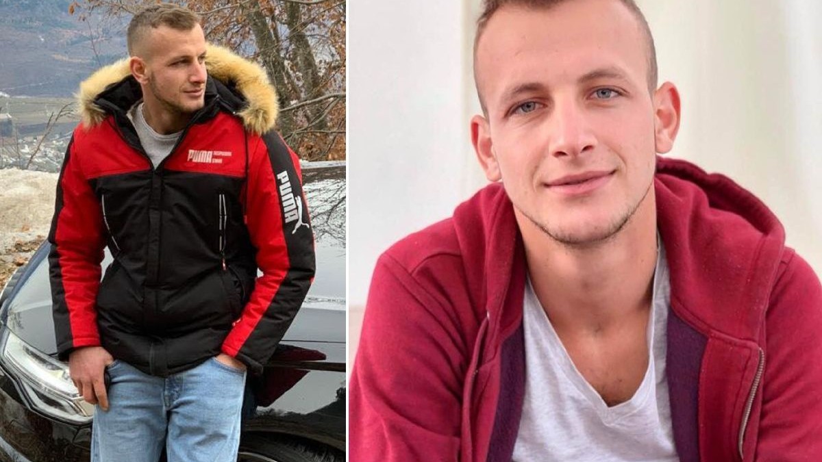 Colaj din două fotografii: în stânga un tânăr îmbrăcat într-o jachetă cu glugă îmblănită stând lângă o mașină neagră într-un peisaj înzăpezit; în dreapta, același bărbat îmbrăcat într-un hanorac roșu, zâmbind