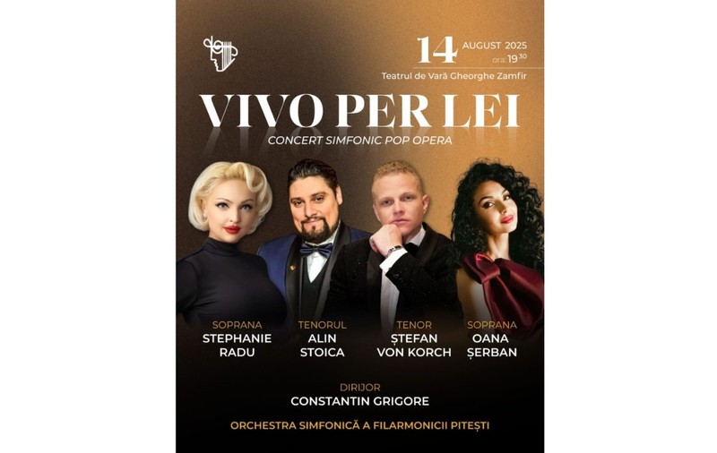 “VIVO PER LEI” - concert pop-opera la FILARMONICA PITEŞTI cu tenorul ŞTEFAN von KORCH şi invitaţii pe 14 august la Teatrul de Vară “Gheorghe Zamfir”