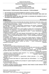 Barem de evaluare și notare - Subiecte BAC 2019 Limba română, profil uman