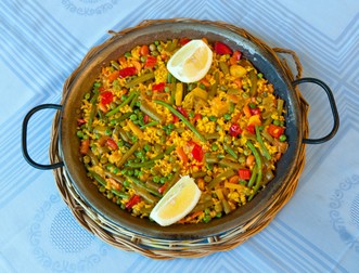 34600510 - traditional spanish rice: paella and vegetables - vegetarian recipe