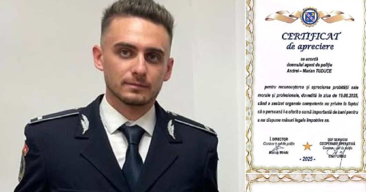 Un polițist din Timiș a refuzat mita de două ori și a fost premiat pentru integritate
