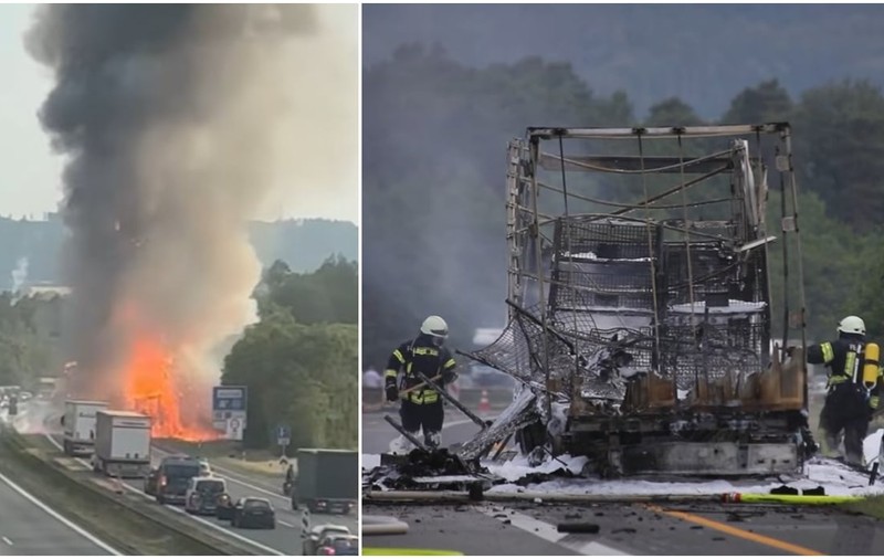 Un șofer român de TIR și-a văzut moartea cu ochii, după ce camionul plin cu butelii a explodat pe o autostradă din Germania