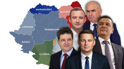 Colaj Nicusor Dan, Alfred Simonis, Ilie Bolijan, Sorin Grindeanu, Mircea Abrudean ,harta Romaniei pe regiuni istorice